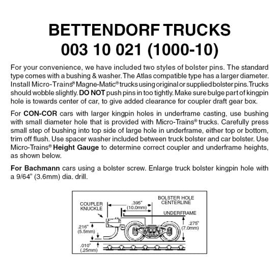 00310021 BETTENDORF TRUCKS W/ SHORT EXTENSION COUPLERS-N