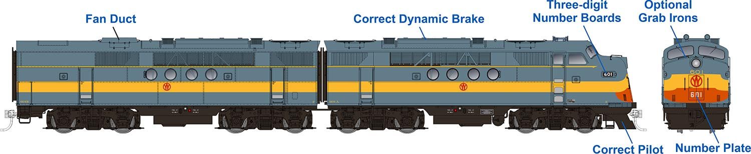 53024 NEW YORK ONTARIO & WESTERN EMD FT A/B SET #601A #601B-HO