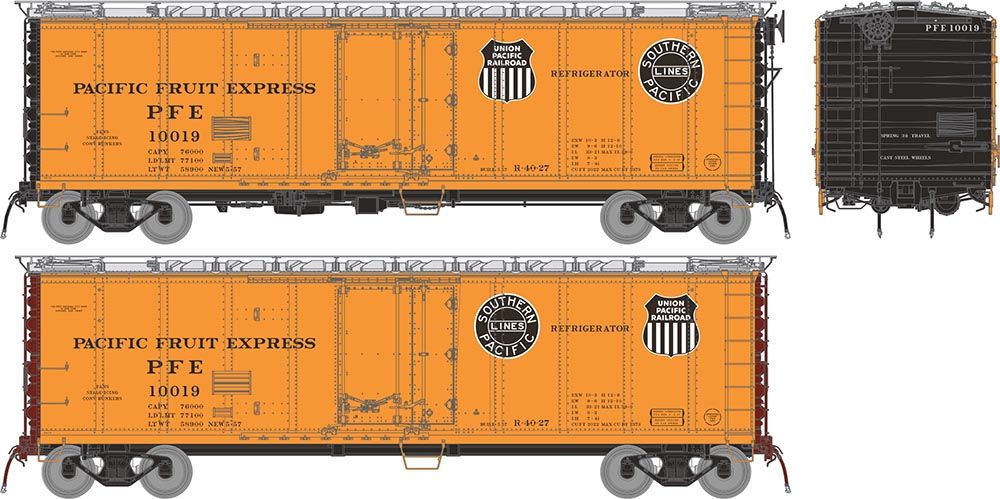 196001A PACIFIC FRUIT EXPRESS R-40-27 REEFER (1957 SCHEME)-HO