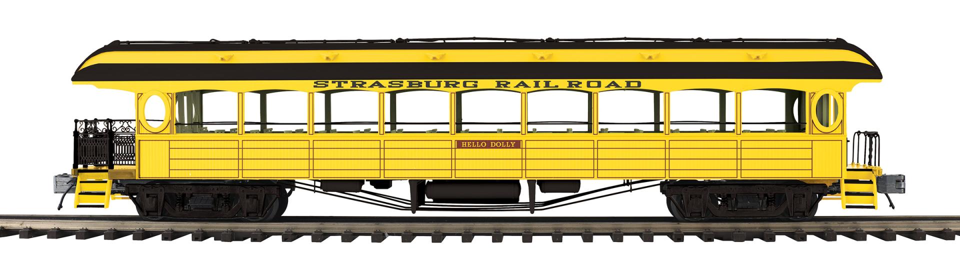 20-62190 STRASBURG 64' OPEN AIR OBERVATION CAR #68 HELLO DOLLY (YELLOW)-O