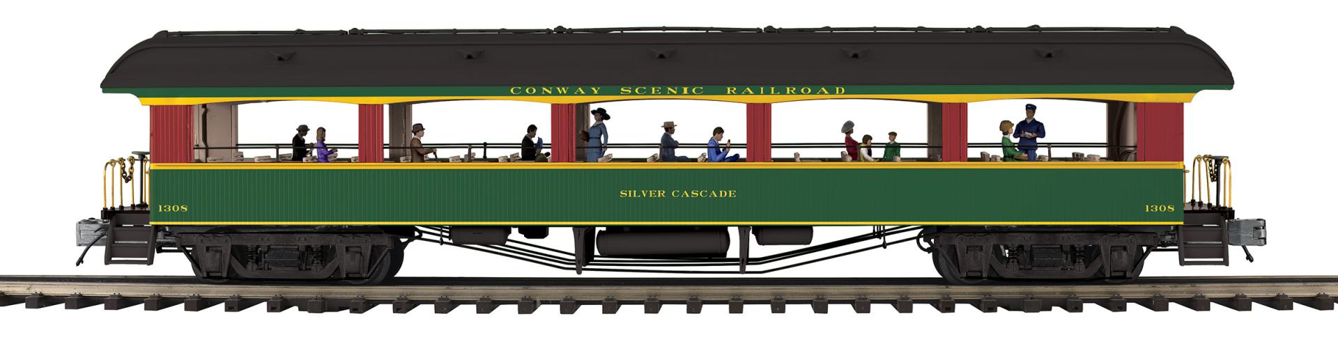 20-62191 CONWAY SCENIC RAILROAD 64’ OPEN AIR COACH #1308 SILVER CASCADE-O