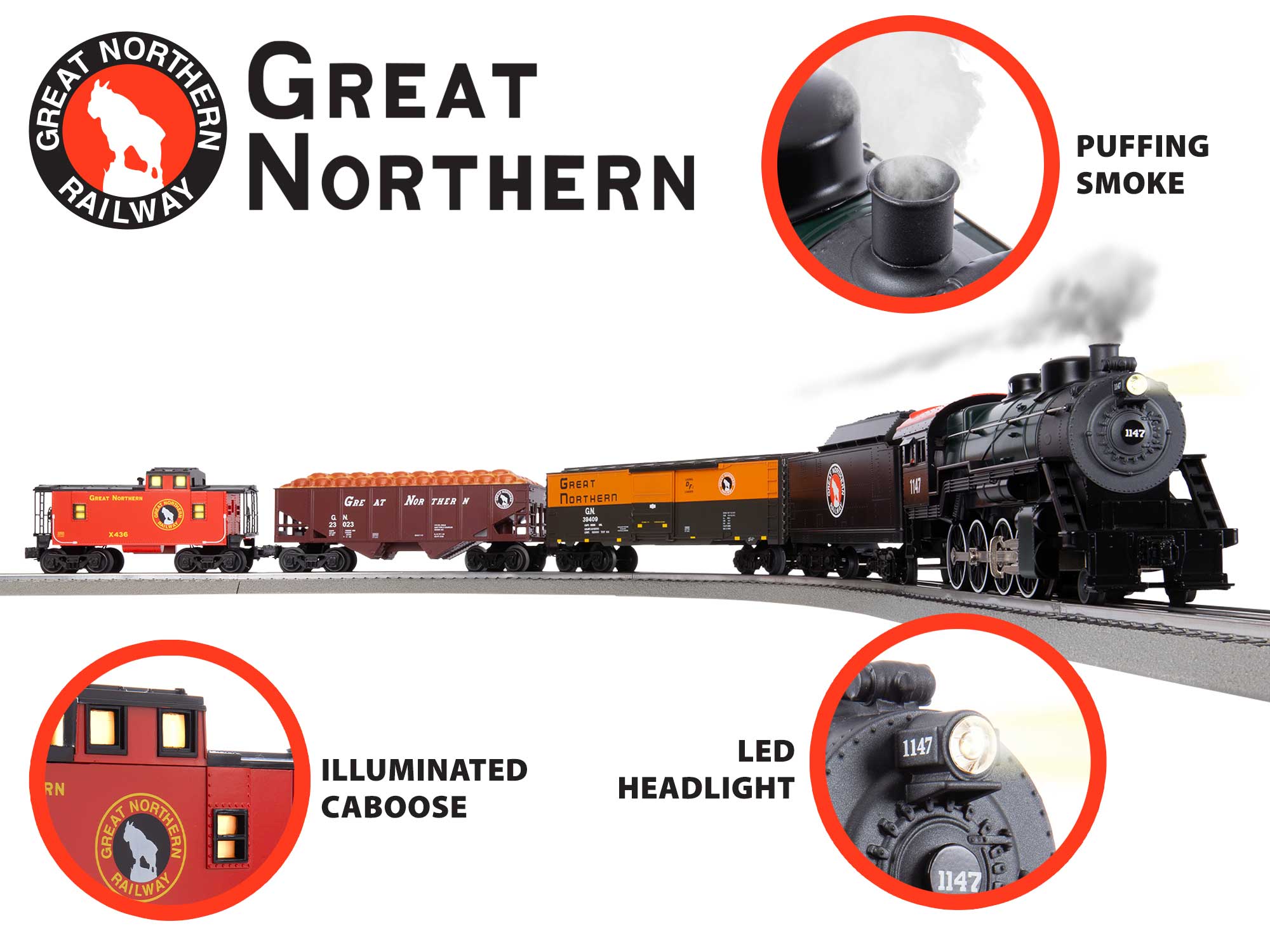 2423020 GREAT NORTHERN RAILWAY STEAM FREIGHT TRAIN SET-O