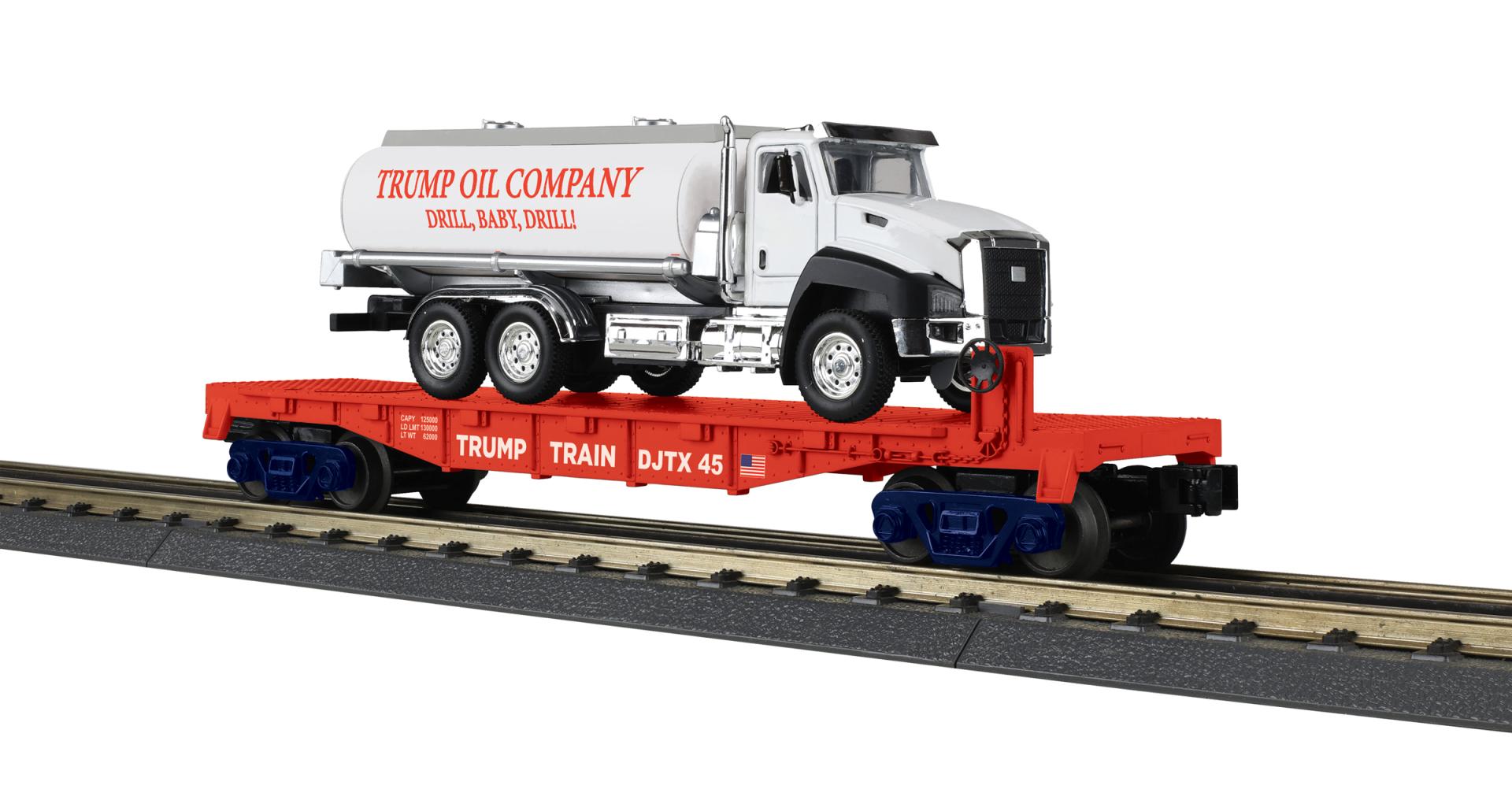 30-76938 DONALD J. TRUMP FLAT CAR WITH TANKER TRUCK LOAD-O