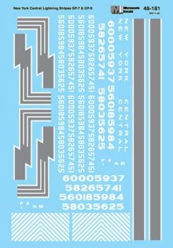 48-181 NEW YORK CENTRAL GP9 DECALS-O