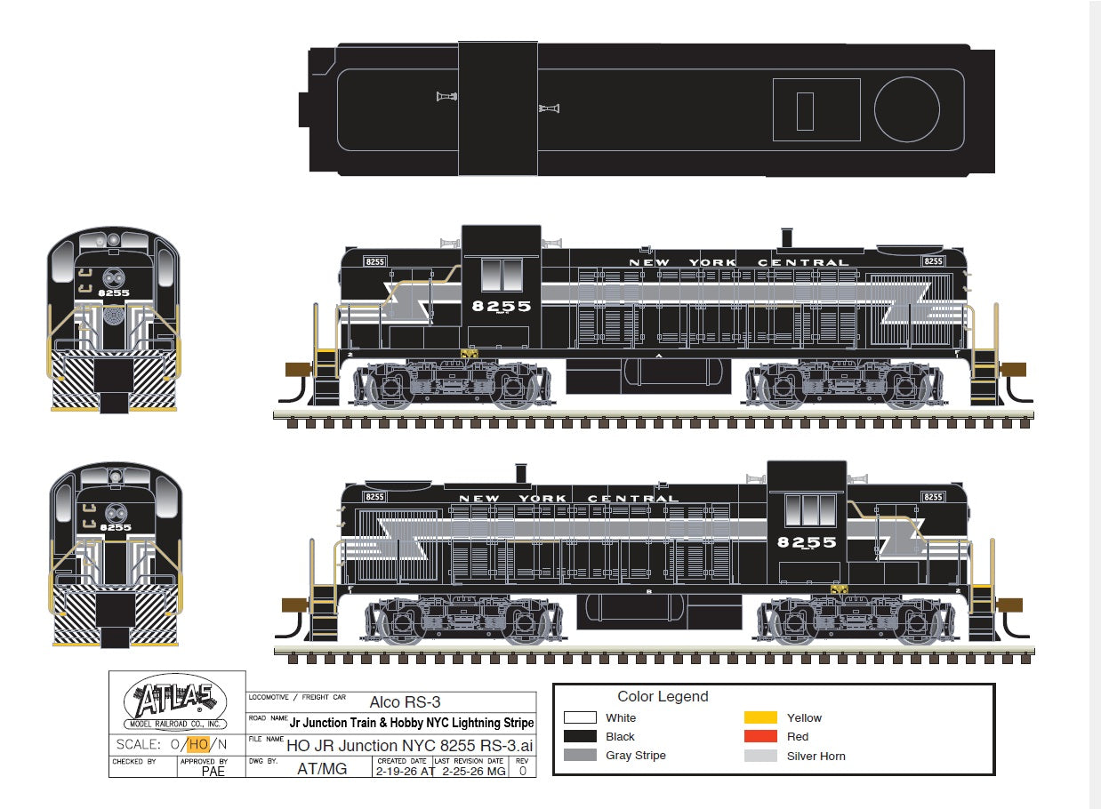 NEW YORK CENTRAL ALCO RS3 8255 "ATLAS CLASSIC SILVER"-HO