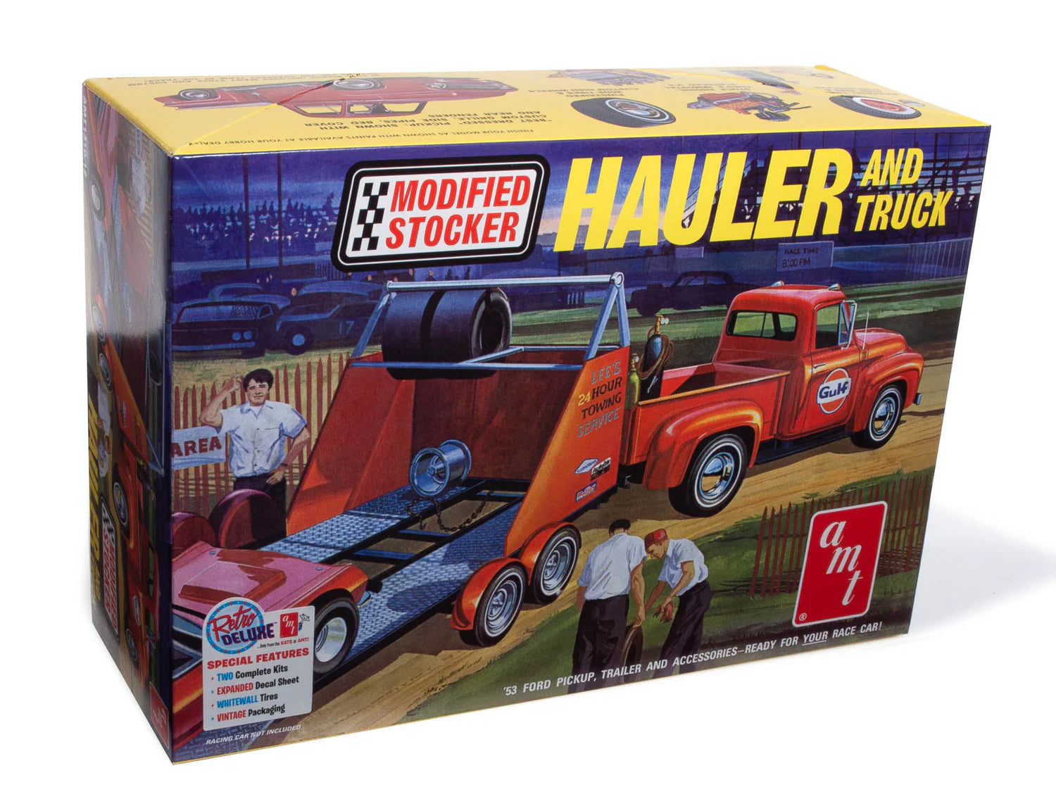 1310 GULF '53 FORD PICKUP TRUCK WITH MODIFIED STOCKER TRAILER-1:25 SCALE