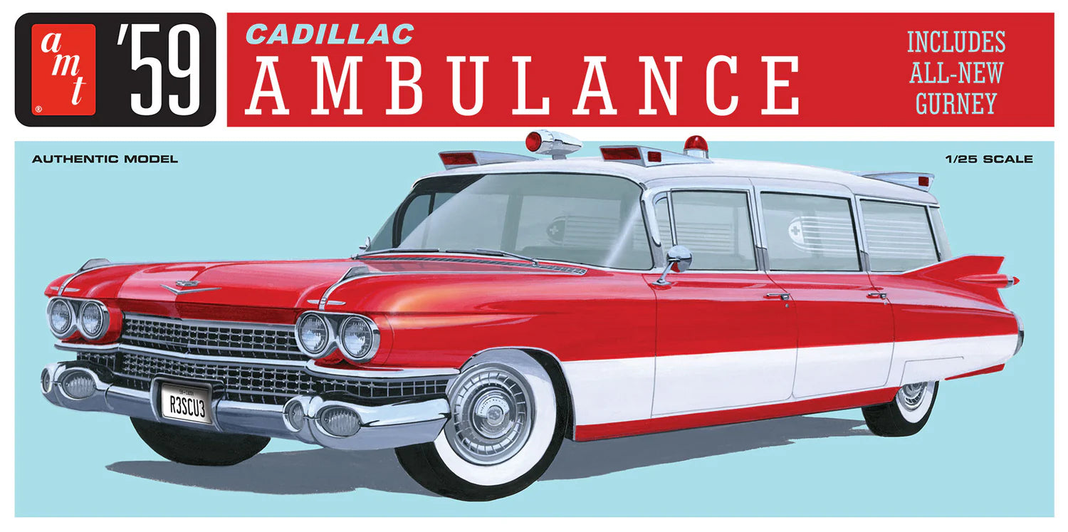 1395 '59 CADILLAC AMBULANCE WITH GURNEY-1:25 SCALE