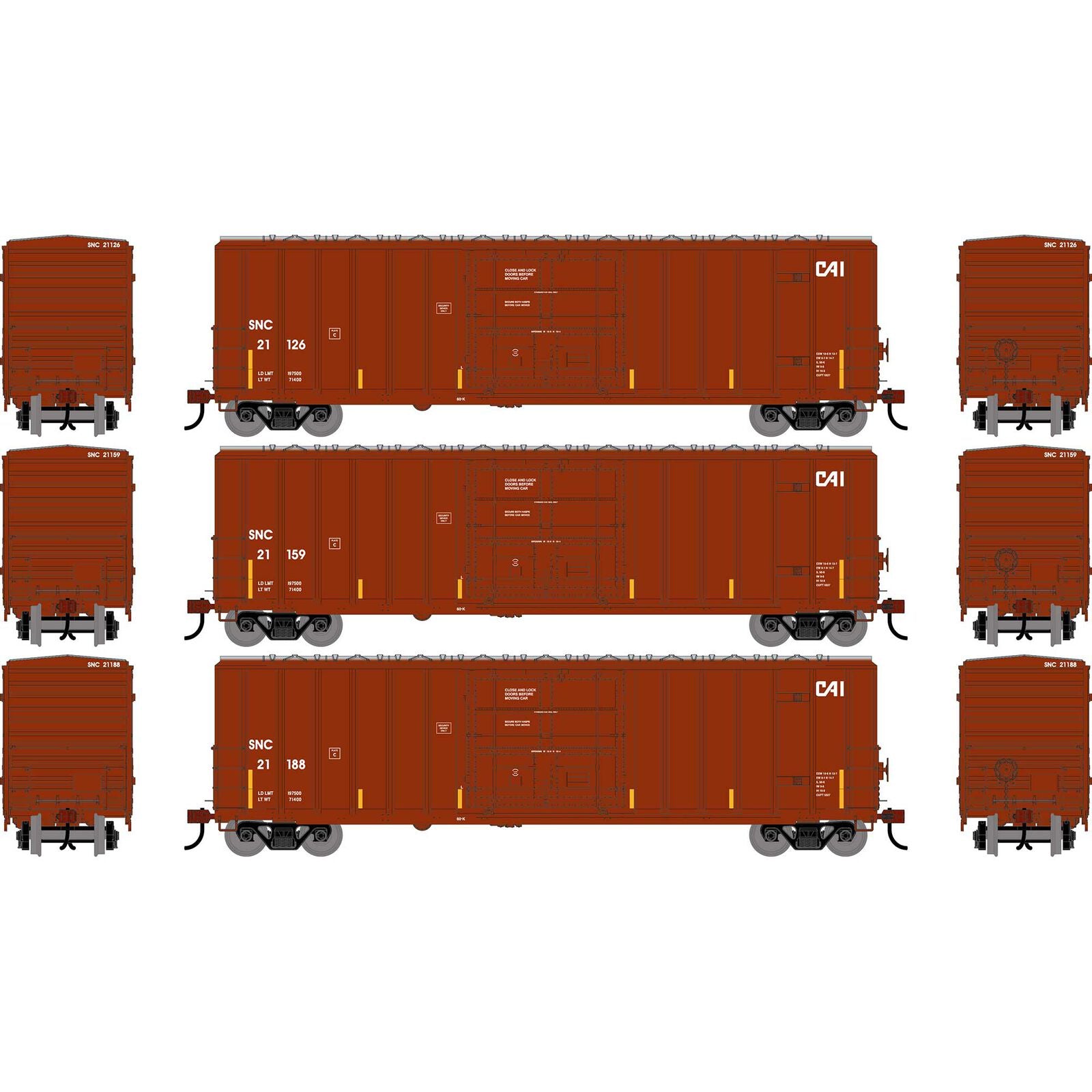 ATH2791 SARATOGA & NORTH CREEK 50' FMC 5327 PLUG DOOR BOXCAR 3-CAR SET-HO