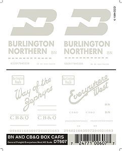 DT607 BULINGTON NORTHERN & CB&Q BOXCAR DECALS-HO