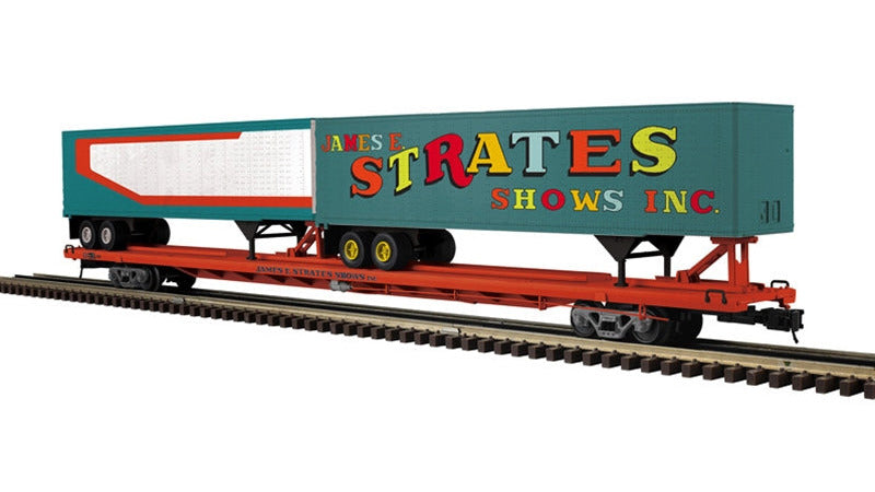 3001966-4 JAMES E. STRATES SHOWS 89'-4" FLAT CAR WITH TRAILERS NO. 43-O