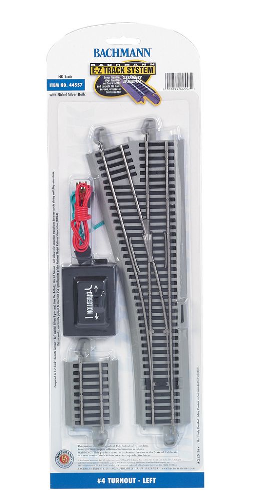 44557 EZ-TRACK #4 LEFT HAND REMOTE CONTROL SWITCH NICKEL SILVER-HO