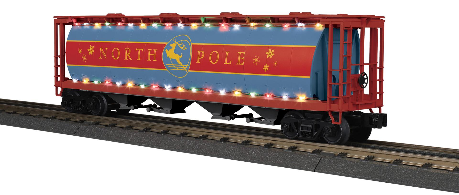 30-75793 NORTH POLE CYLINDRICAL COVERED HOPPER W/ CHRISTMAS LIGHTS-O
