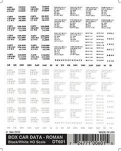 DT601 BOXCAR DATA DECALS-HO