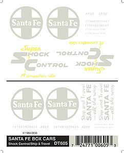 DT605 SANTA FE BOXCAR DECALS-HO