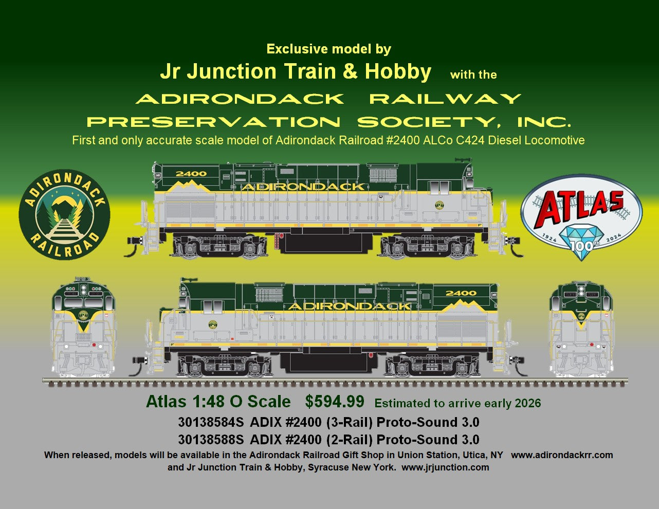 30138588S ADIRONDACK RAILROAD C424 #2400 2-RAIL-O